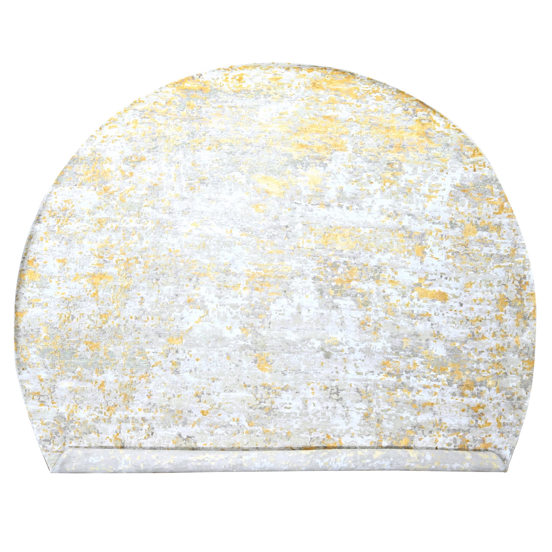 Beige with Gold, Abstract Design, Wool and Silk, Densely Woven, Hi-Low Pile, Hand Knotted, Round, Oriental Rug